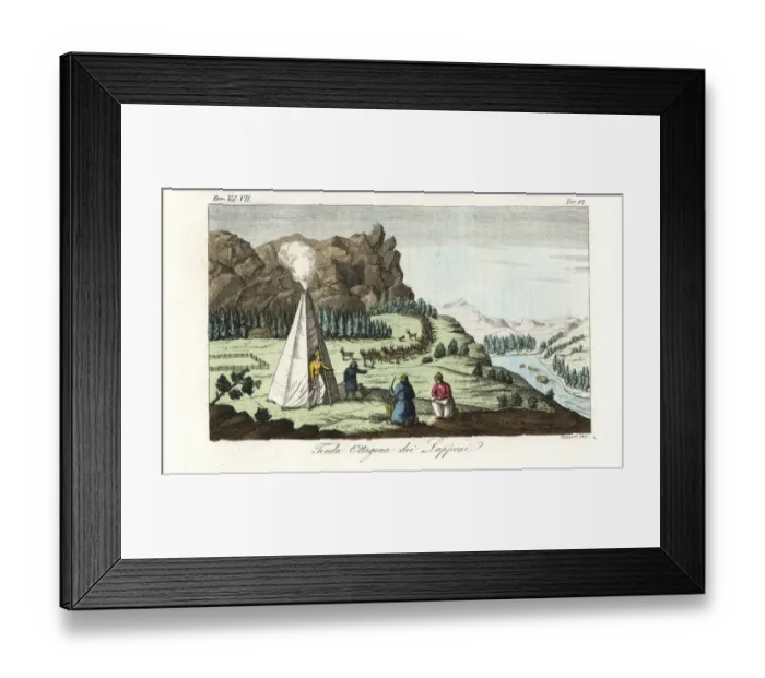 Framed Print : Sami people (Lapps) in an octagonal tent with Framed Print : Sami people (Lapps) in an octagonal tent with