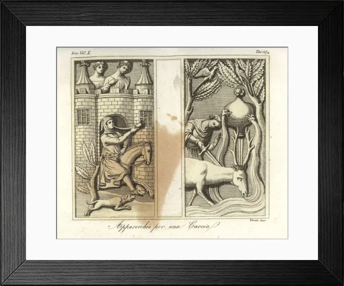 Framed Print : Medieval hunting from a bas relief on a sarcophagus Framed Print : Medieval hunting from a bas relief on a sarcophagus