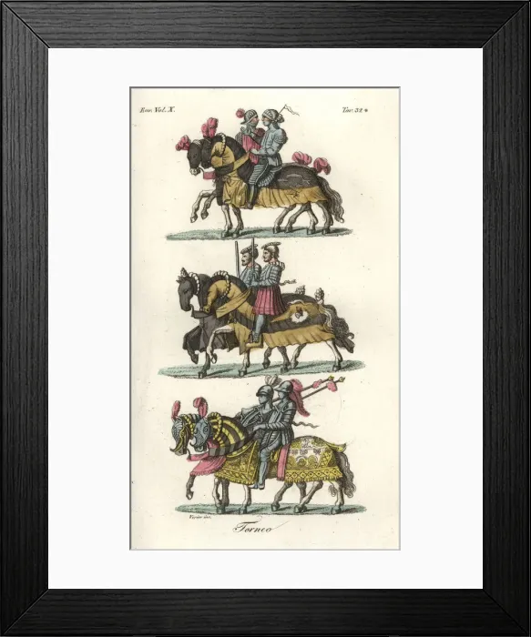 Framed Print : Knights in armour on horseback at a medieval tournament Framed Print : Knights in armour on horseback at a medieval tournament
