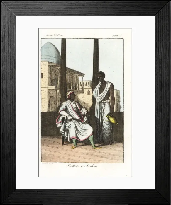 Framed Print : Warrior prince or Rajput with servant, 19th century Framed Print : Warrior prince or Rajput with servant, 19th century