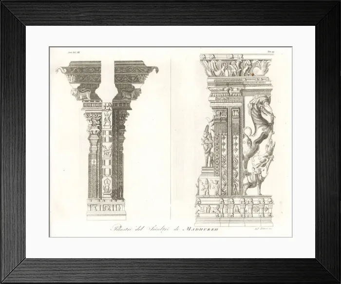 Framed Print : Carved pillars in the Thirumalai Nayak Palace Framed Print : Carved pillars in the Thirumalai Nayak Palace