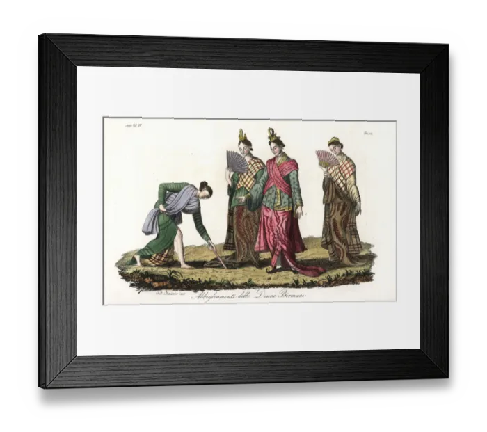 Framed Print : Court women of Burma in ceremonial dress Framed Print : Court women of Burma in ceremonial dress