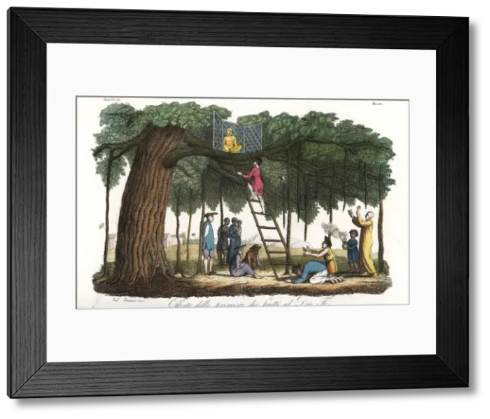Framed Print : Worshippers making offerings to a statue of Framed Print : Worshippers making offerings to a statue of