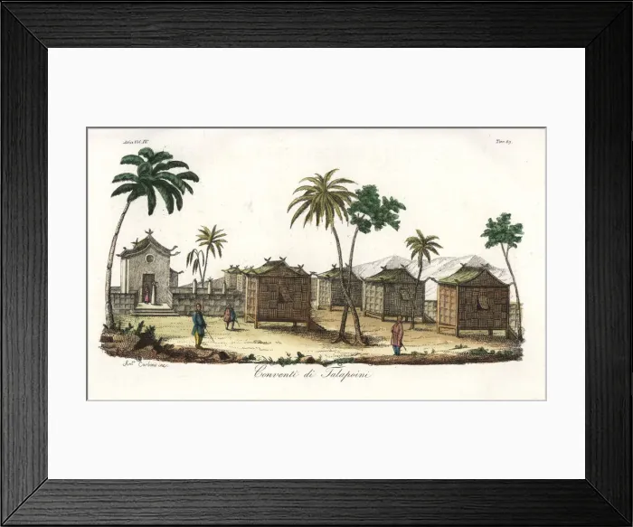 Framed Print : Buddhist monastery of straw huts and temple Framed Print : Buddhist monastery of straw huts and temple