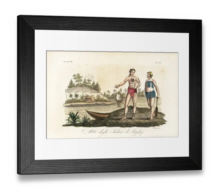 Framed Print : Mentawai people of Pagai, with tattoos, canoe and paddle Framed Print : Mentawai people of Pagai, with tattoos, canoe and paddle