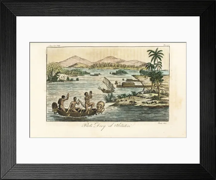 Framed Print : Natives in an outrigger canoe, Dory harbour Framed Print : Natives in an outrigger canoe, Dory harbour