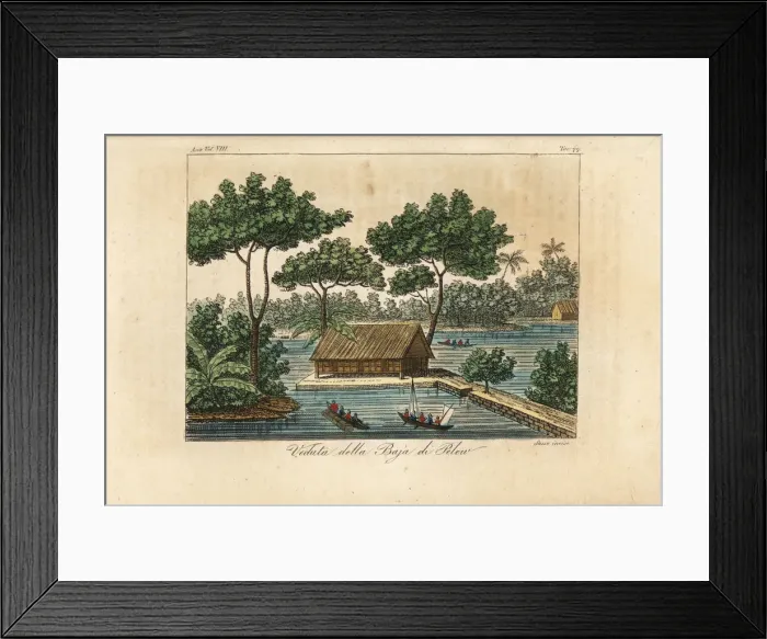 Framed Print : View of a longhouse in the bay of Palau island Framed Print : View of a longhouse in the bay of Palau island