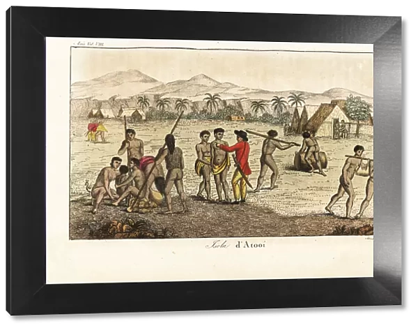 Captain Cooks men with natives at Waimea