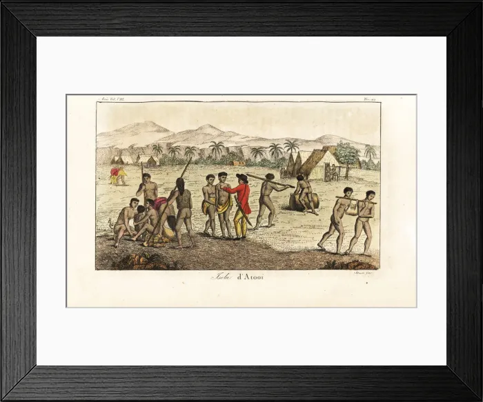 Framed Print : Captain Cooks men with natives at Waimea Framed Print : Captain Cooks men with natives at Waimea