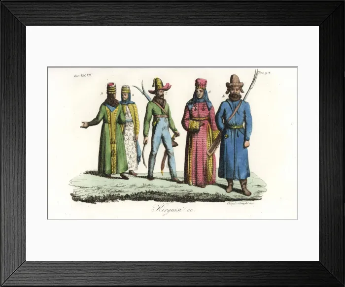 Framed Print : Costumes of Kyrgyz men and woman Framed Print : Costumes of Kyrgyz men and woman