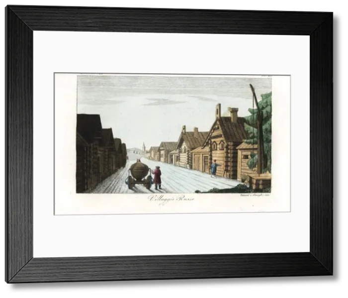 Framed Print : Russian village, 18th century, a single street Framed Print : Russian village, 18th century, a single street