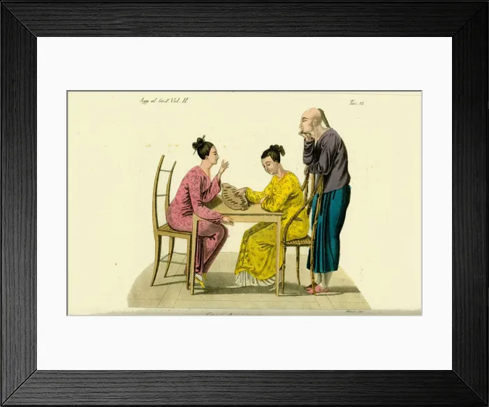 Framed Print : Two Chinese women playing the game of congkak Framed Print : Two Chinese women playing the game of congkak