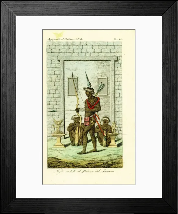 Framed Print : Tattooed or scarified guards at the door to Framed Print : Tattooed or scarified guards at the door to