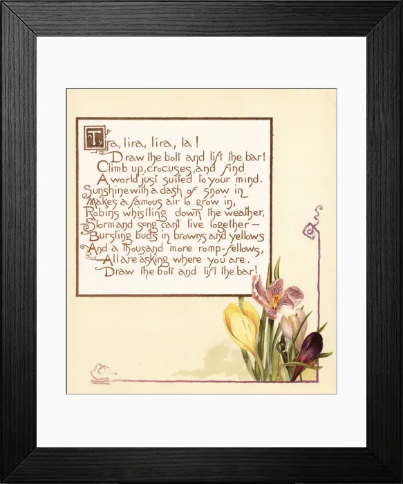 Framed Print : Crocus flowers, Crocus sativus, and calligraphic poem Framed Print : Crocus flowers, Crocus sativus, and calligraphic poem