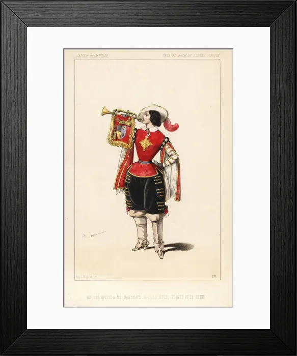 Framed Print : A musketeer trumpeter in the comic opera Les Framed Print : A musketeer trumpeter in the comic opera Les