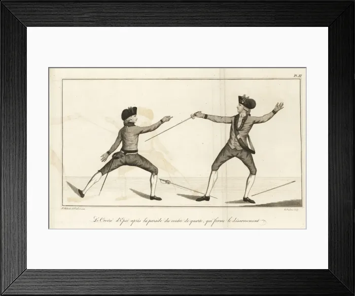 Framed Print : Gentleman fencer disarming his opponent, 18th century Framed Print : Gentleman fencer disarming his opponent, 18th century