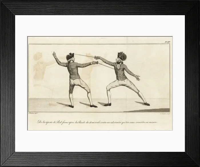 Framed Print : Gentleman fencer running through his opponent, 18th century Framed Print : Gentleman fencer running through his opponent, 18th century