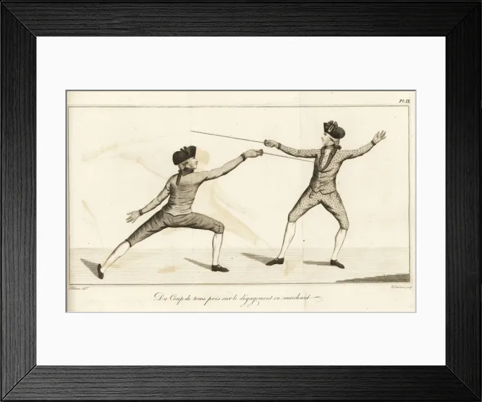 Framed Print : Gentleman fencer lunging and striking an opponent Framed Print : Gentleman fencer lunging and striking an opponent