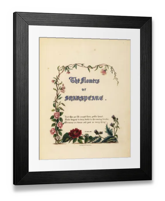 Framed Print : Title page with calligraphic title and floral vignette Framed Print : Title page with calligraphic title and floral vignette