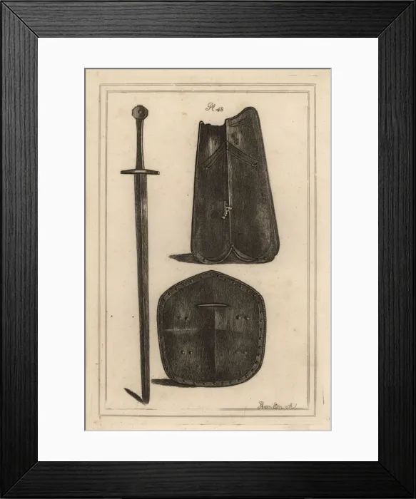 Framed Print : Breastplate, shield and two-handed sword Framed Print : Breastplate, shield and two-handed sword
