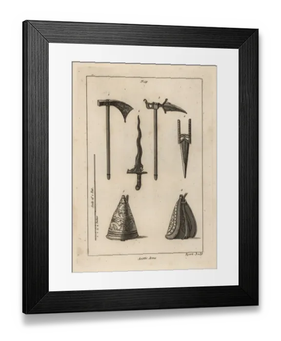 Framed Print : Asian battle axe, dagger, cresse and powder flask Framed Print : Asian battle axe, dagger, cresse and powder flask