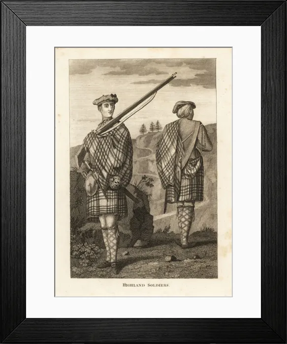 Framed Print : Highland Soldiers, 17th century, in bonnet Framed Print : Highland Soldiers, 17th century, in bonnet