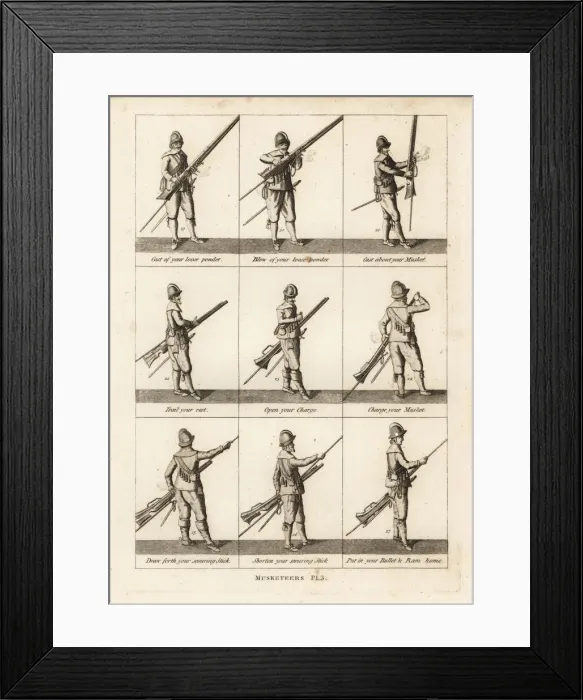Framed Print : Military exercises of musketeers Framed Print : Military exercises of musketeers