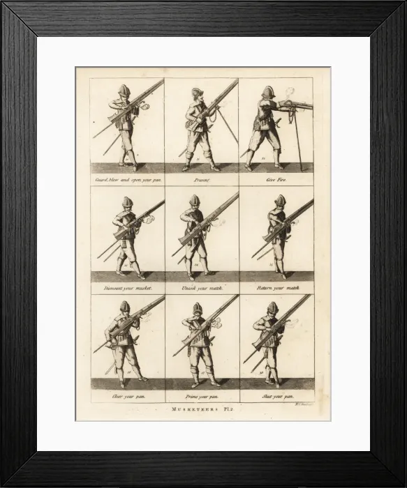 Framed Print : Military exercises of musketeers Framed Print : Military exercises of musketeers