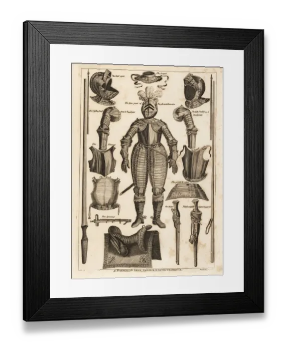 Framed Print : Horsemans arms, armour and accoutrements, 17th century Framed Print : Horsemans arms, armour and accoutrements, 17th century