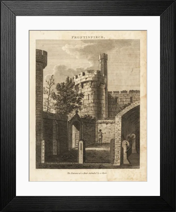 Framed Print : The entrance of a street defended by a chain Framed Print : The entrance of a street defended by a chain