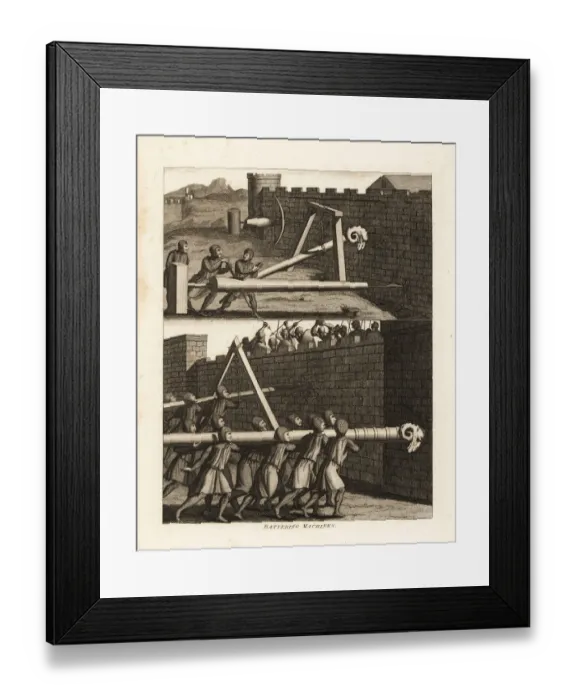 Framed Print : Battering rams attacking castle walls Framed Print : Battering rams attacking castle walls