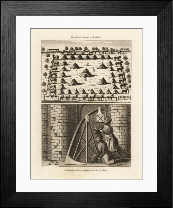 Framed Print : Ruyters cavalry encampment and trebuchet Framed Print : Ruyters cavalry encampment and trebuchet