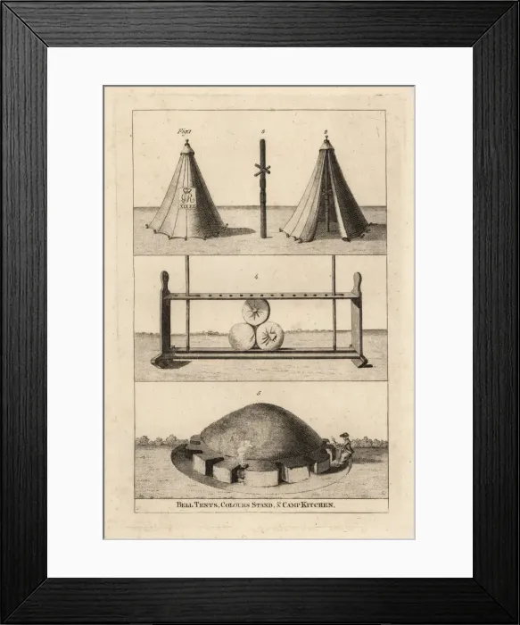 Framed Print : Bell tents, colours stand and camp kitchen