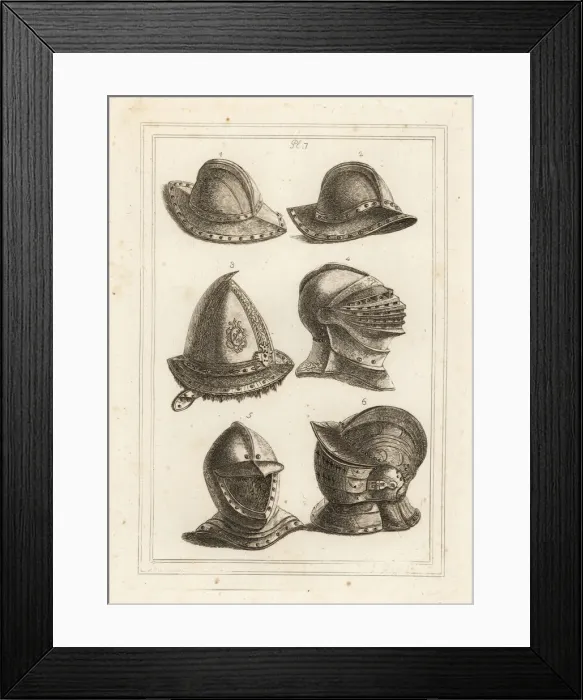 Framed Print : Various pot, cap and visor helmets Framed Print : Various pot, cap and visor helmets