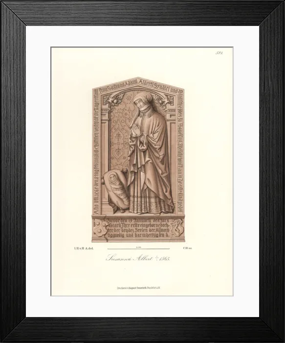 Framed Print : Basrelief gravestone of Susannna Albert, died 1565 Framed Print : Basrelief gravestone of Susannna Albert, died 1565