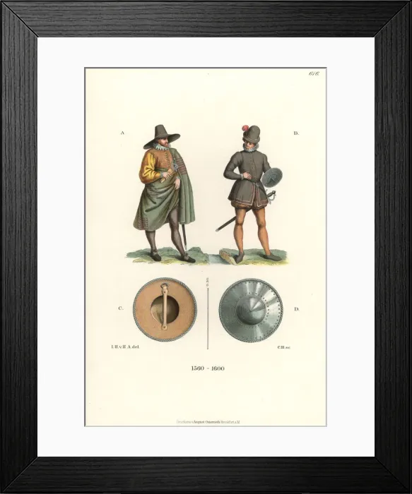 Framed Print : Fashions of French and English men, 16th century Framed Print : Fashions of French and English men, 16th century