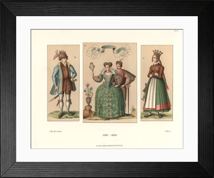 Framed Print : French fashions, and German bride and groom Framed Print : French fashions, and German bride and groom