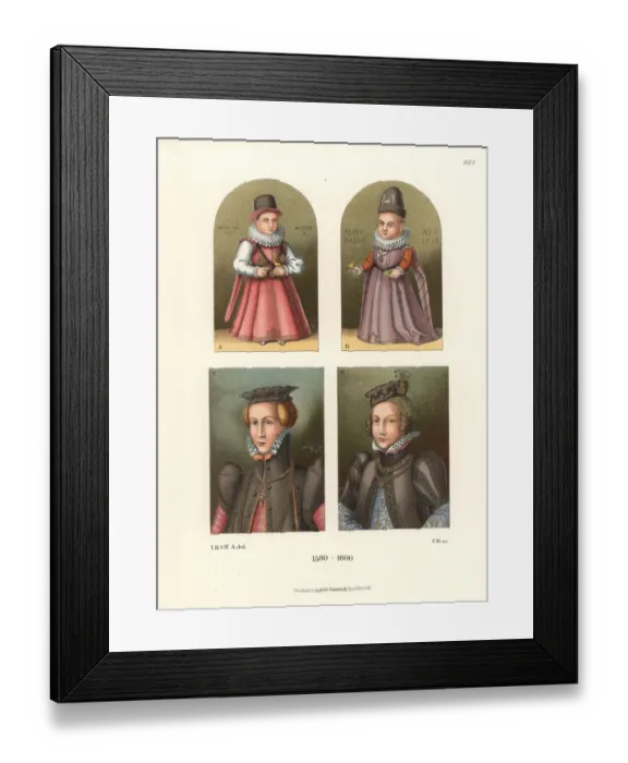 Framed Print : Oil paintings of children and women, late 16th century Framed Print : Oil paintings of children and women, late 16th century