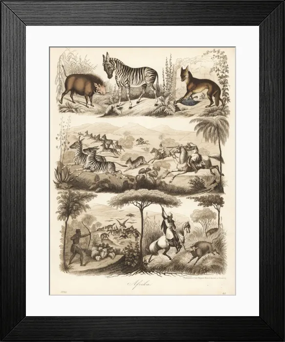 Framed Print : Africans hunting warthog, zebra and jackal Framed Print : Africans hunting warthog, zebra and jackal