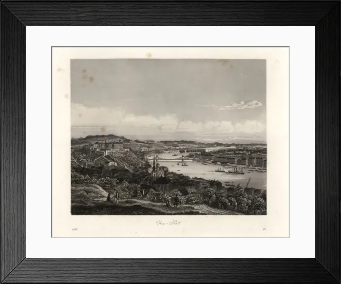 Framed Print : View of the city of Budapest on the Danube, mid-19th century Framed Print : View of the city of Budapest on the Danube, mid-19th century