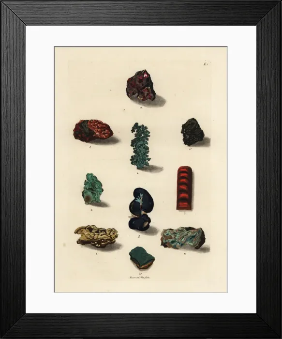 Framed Print : Varieties of copper, coppernickel and malachite ores Framed Print : Varieties of copper, coppernickel and malachite ores