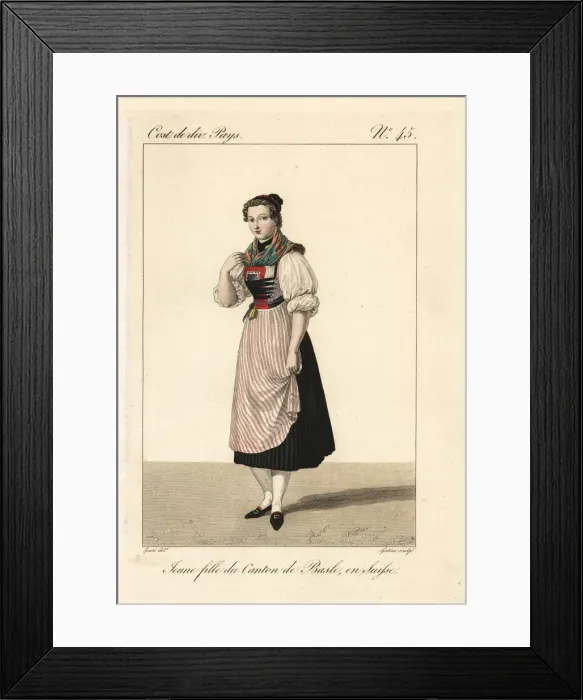 Framed Print : Young girl of the Canton of Basel, Switzerland, 19th century Framed Print : Young girl of the Canton of Basel, Switzerland, 19th century