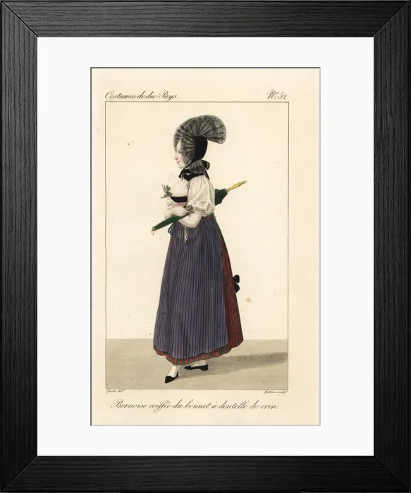 Framed Print : Woman of Bern in a lace bonnet, Switzerland, 19th century Framed Print : Woman of Bern in a lace bonnet, Switzerland, 19th century