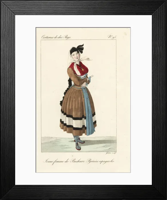 Framed Print : Young woman of Bujaruelo, Spanish Pyrenees, 19th century Framed Print : Young woman of Bujaruelo, Spanish Pyrenees, 19th century