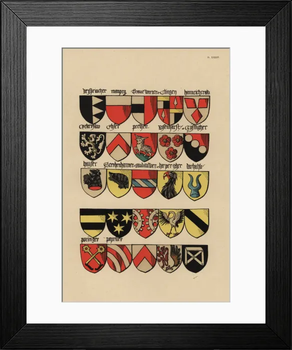 Framed Print : Ecus or blazons of the German nobility, 15th century Framed Print : Ecus or blazons of the German nobility, 15th century