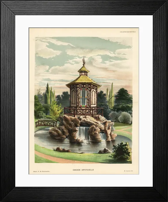 Framed Print : Garden architecture with bridge leading to Framed Print : Garden architecture with bridge leading to