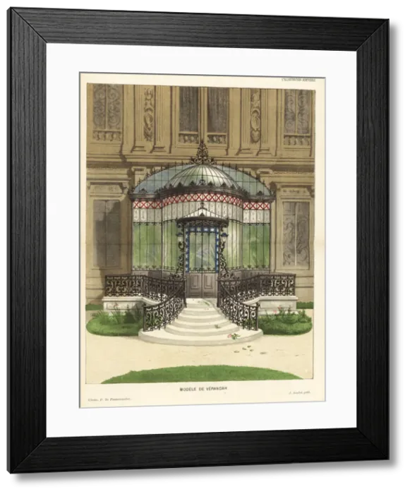 Framed Print : Verandah with stairs and wrought-iron work Framed Print : Verandah with stairs and wrought-iron work