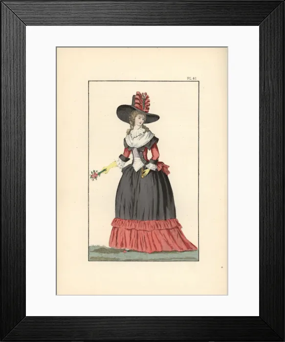 Framed Print : Woman in black and poppy-red outfit, 1787 Framed Print : Woman in black and poppy-red outfit, 1787