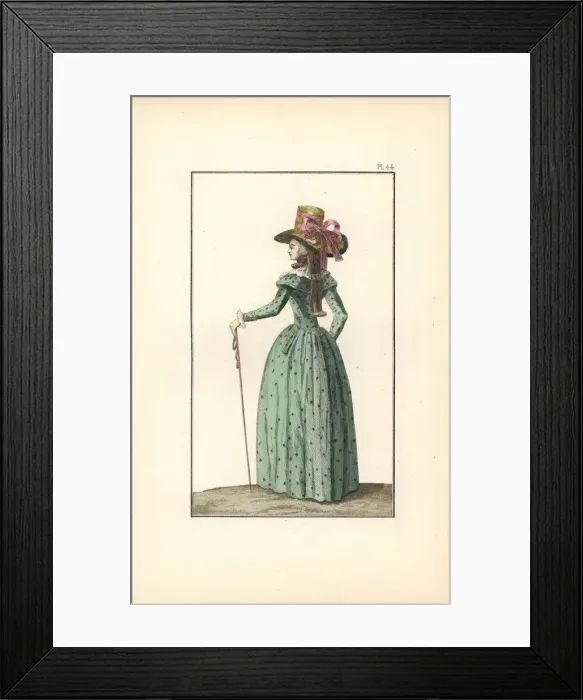 Framed Print : Woman in a sea-green redingote with two collars, 1787 Framed Print : Woman in a sea-green redingote with two collars, 1787