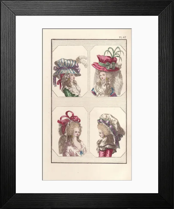 Framed Print : Womens hats and bonnets of 1787 Framed Print : Womens hats and bonnets of 1787